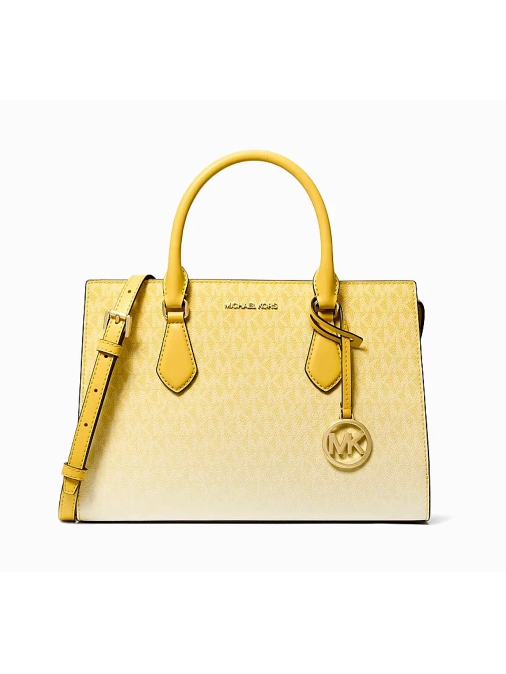 New Michael Kors Sheila Medium Ombré Signature Logo Satchel Daisy Yellow